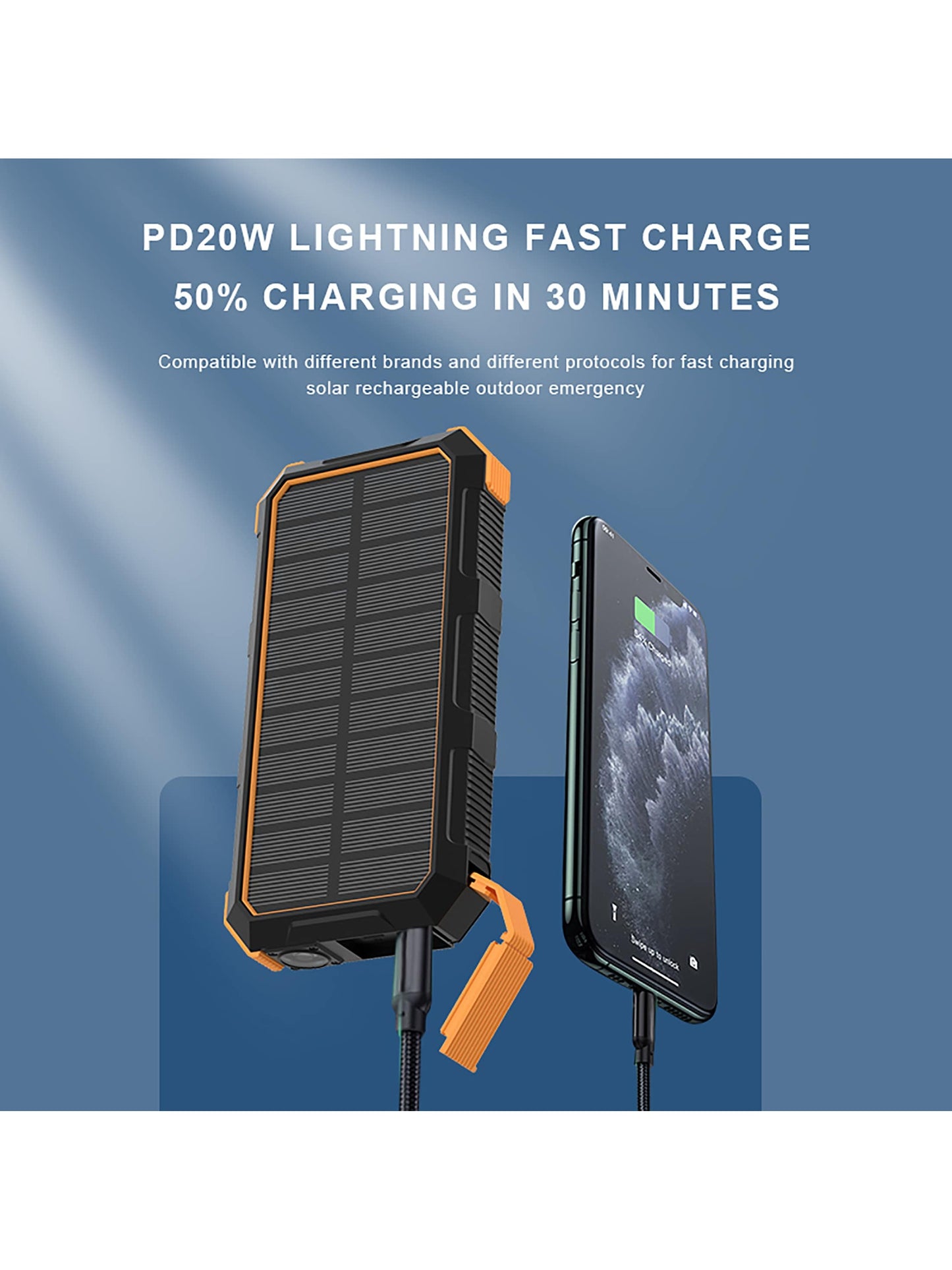 PB Solar Charging Treasure 20000mah 20w Fast-Charging Solar Charging Outdoor Power Portable Waterproof And Anti-Falling Led Lamp