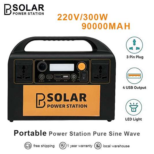 Portable Power Station 300w 90000mah Solar Generators 220v Outdoor Power AC DC USB Solar Charging Multi-function Camping travling self-tour Mobile power Supply Plus Household emergency necessary generator large capacity power