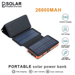PB S013 solar power bank 26800mAh solar charging fast charging wireless charging 4 solar panels type